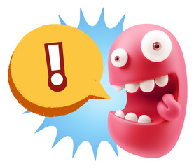 3d Rendering Smile Character Emoticon Expression saying ! with C