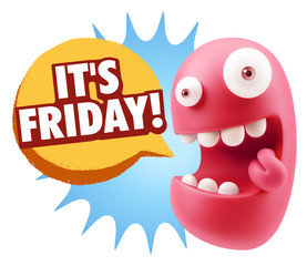 Obraz premium 3d Rendering Smile Character Emoticon Expression saying It's Fri