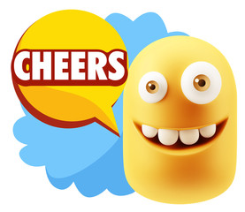 3d Rendering Smile Character Emoticon Expression saying Cheers w