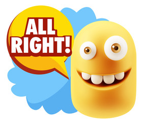 3d Rendering Smile Character Emoticon Expression saying All Righ