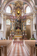 Fototapeta na wymiar Beautiful Interior of St. Nikolaus Church in Tannheim (Tyrol, Austria)