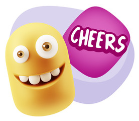 3d Rendering Smile Character Emoticon Expression saying Cheers w