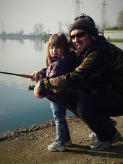 Papá e binba che pescano .effetto vintage