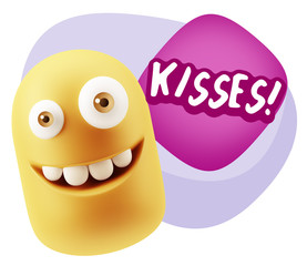3d Rendering Smile Character Emoticon Expression saying Kisses w
