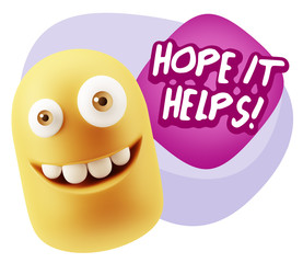 3d Illustration Laughing Character Emoji Expression saying Hope