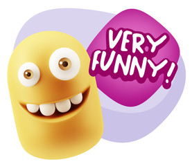 3d Rendering Smile Character Emoticon Expression saying Very Fun