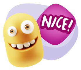 3d Rendering Smile Character Emoticon Expression saying Nice wit