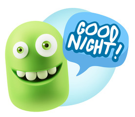 3d Rendering Smile Character Emoticon Expression saying Good Nig