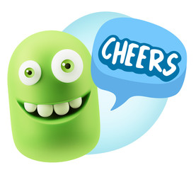 3d Rendering Smile Character Emoticon Expression saying Cheers w