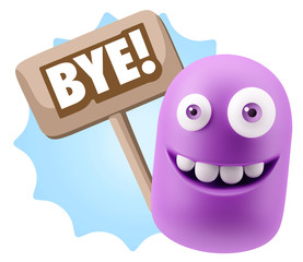 3d Illustration Laughing Character Emoji Expression saying Bye w