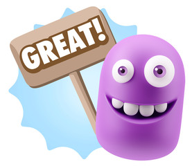 3d Illustration Laughing Character Emoji Expression saying Great