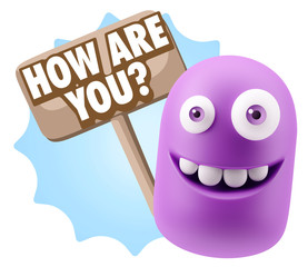 3d Rendering Smile Character Emoticon Expression saying How Are