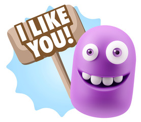 3d Illustration Laughing Character Emoji Expression saying I Lik