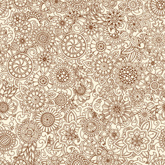 Seamless hand drawn pattern with flowers. Ornate pattern with ab