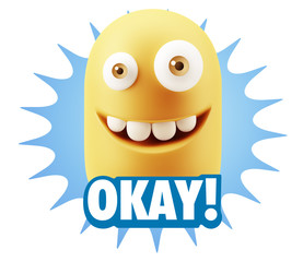 3d Illustration Laughing Character Emoji Expression saying Okay