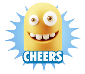 3d Rendering Smile Character Emoticon Expression saying Cheers w