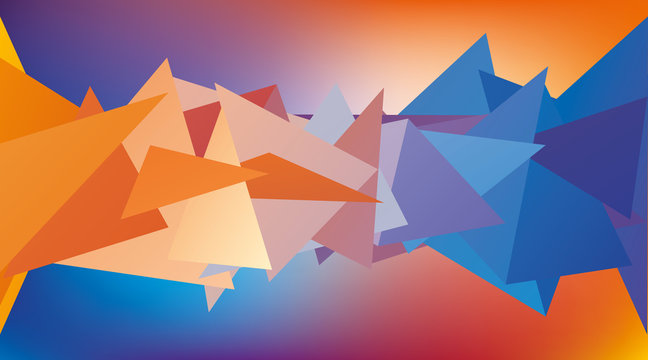 Multicolored low polygon shapes, color mosaic, vector design, creative background, blue and orange, templates design