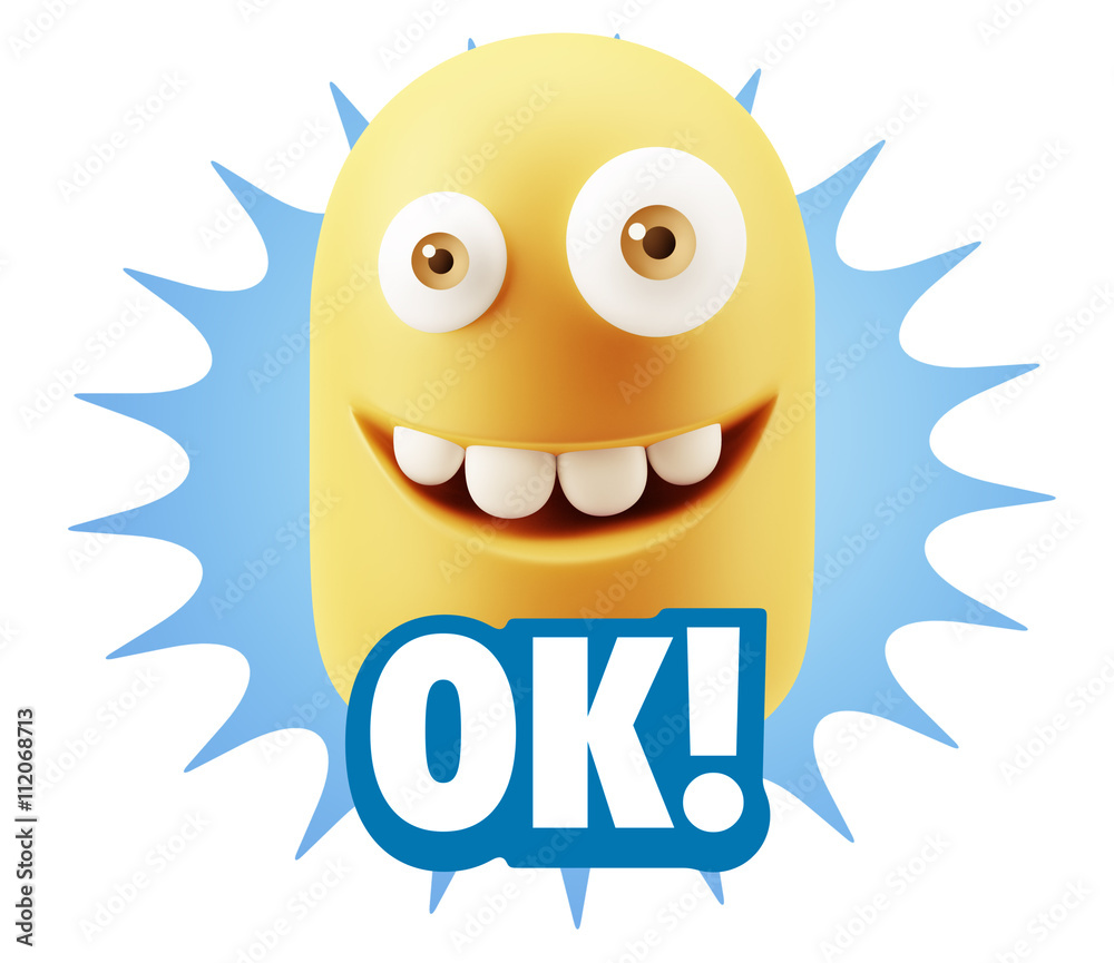 Fototapete 3d Rendering Smile Character Emoticon Expression saying Ok with