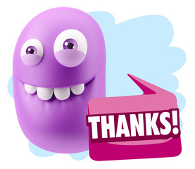 3d Rendering Smile Character Emoticon Expression saying Thanks w