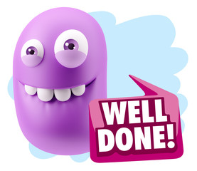 3d Rendering Smile Character Emoticon Expression saying Well Don