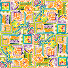 Obraz premium Seamless asian ethnic floral retro doodle background pattern in