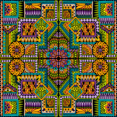 Seamless asian ethnic floral retro doodle background pattern in vector. Henna paisley mehndi doodles design tribal pattern.