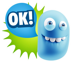 3d Rendering Smile Character Emoticon Expression saying Ok with