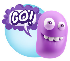3d Rendering Smile Character Emoticon Expression saying Go with