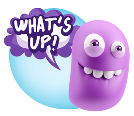 3d Rendering Smile Character Emoticon Expression saying What'S U