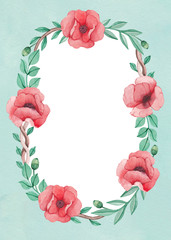 Watercolor floral wreath. Perfect for greeting cards