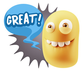 3d Illustration Laughing Character Emoji Expression saying Great