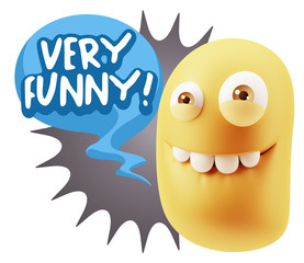 3d Rendering Smile Character Emoticon Expression saying Very Fun