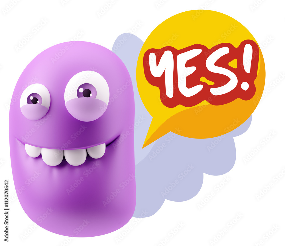 Fototapete 3d Rendering Smile Character Emoticon Expression saying Yes with