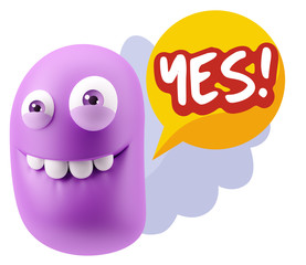 3d Rendering Smile Character Emoticon Expression saying Yes with