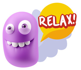 3d Rendering Smile Character Emoticon Expression saying Relax wi