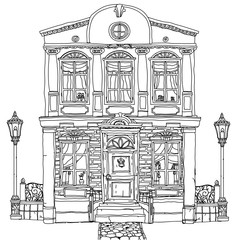 Black and white illustration of a house. Vector.