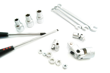 screwdrivers, various nuts and heads