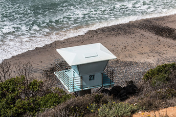 Lifeguard tower at South Carlsbad State Beach in Carlsbad, California.  