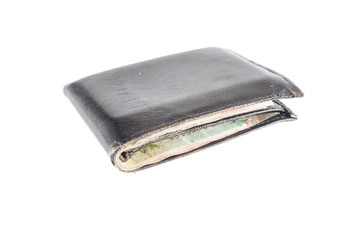 Black leather purse isolated on white background.