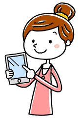 イラスト素材：若い女性　タブレット　紹介
