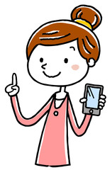 イラスト素材：若い女性　スマートフォン　紹介
