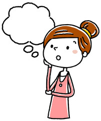イラスト素材：若い女性　考える　空白
