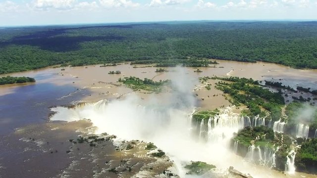 Aerial view of Iguazu Falls, on the the border of Argentina and Brazil.