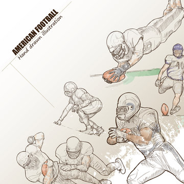 Illustration of American football. hand drawn. American football poster. Sport background.