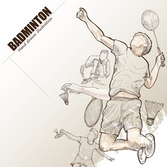 Illustration of badminton. hand drawn. badminton poster. Sport background.