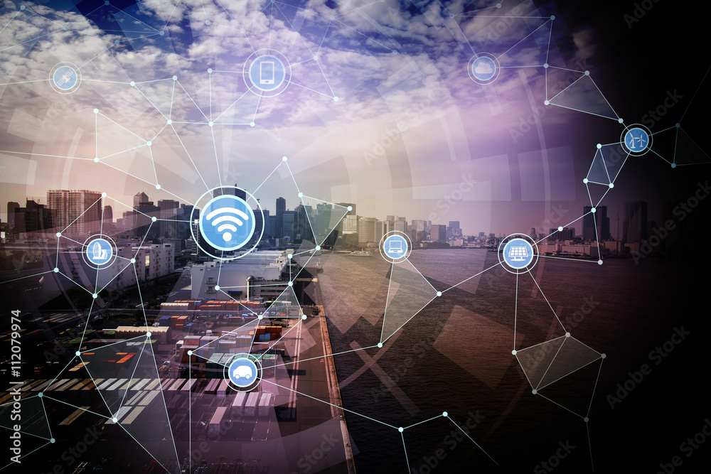 Aufkleber smart logistics and wireless communication network, abstract image visual, internet of things