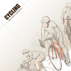 Fototapeta premium Illustration of Cycling. hand drawn. Cycling poster. Sport background.