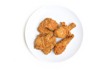 Top View of A Plate of Crispy Fried Chicken Isolated on A White