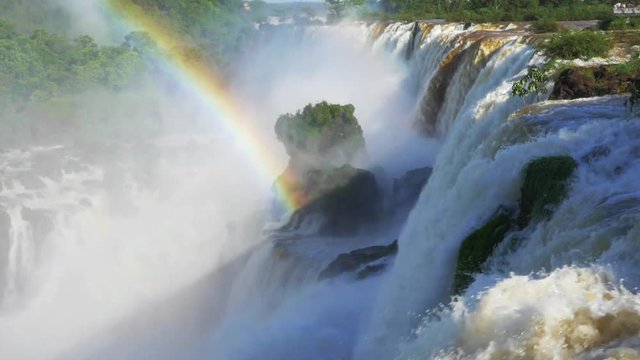 Rainbow at Iguazu Falls, on the border of Argentina and Brazil - zoom out.