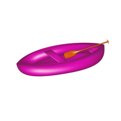 Wooden canoe in purple design with paddle